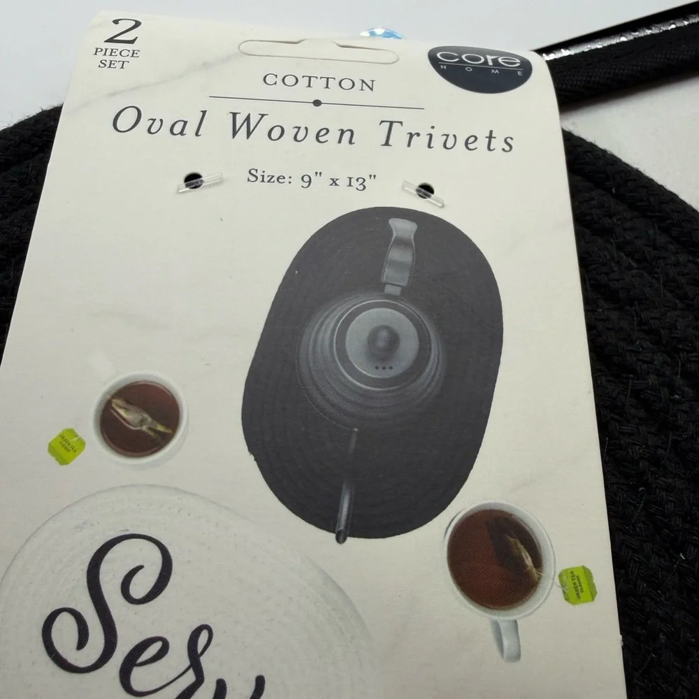 Cotton Oval Woven Trivets - White and Black